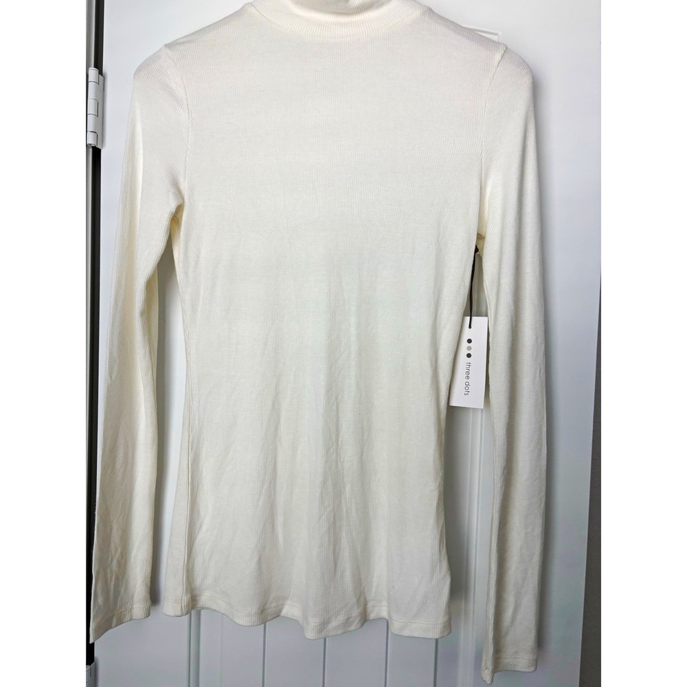 Three Dots Women's White Ribbed Knit Mock Neck M cottagecore cozy